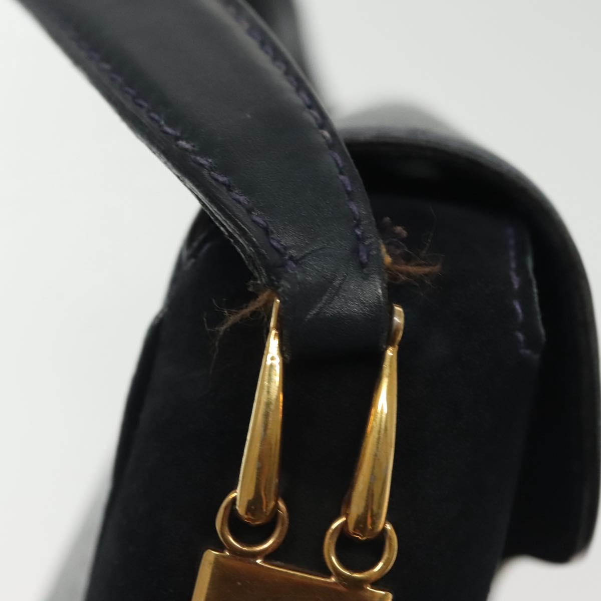 GUCCI Shoulder Bag Suede Navy Gold Auth ep10549