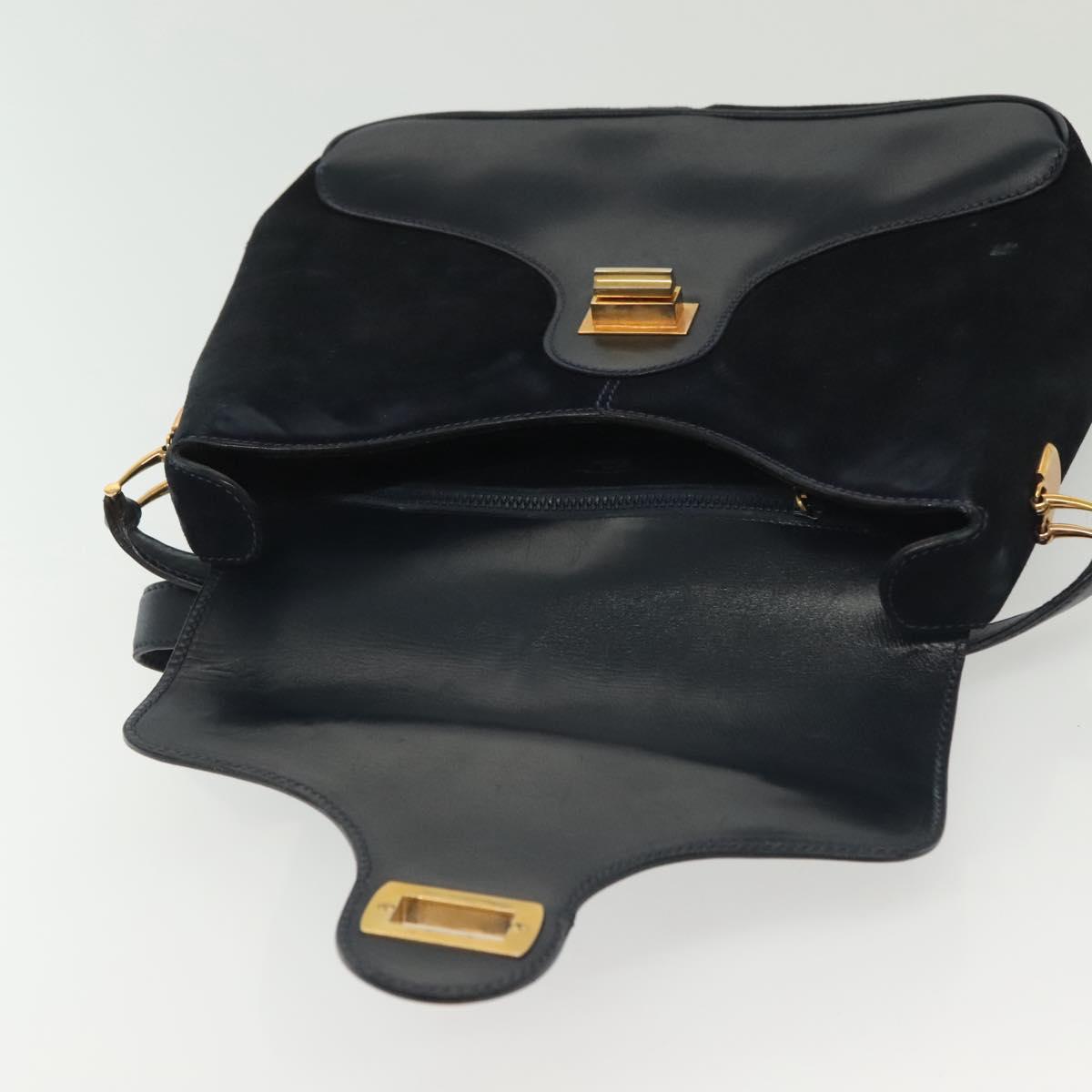 GUCCI Shoulder Bag Suede Navy Gold Auth ep10549