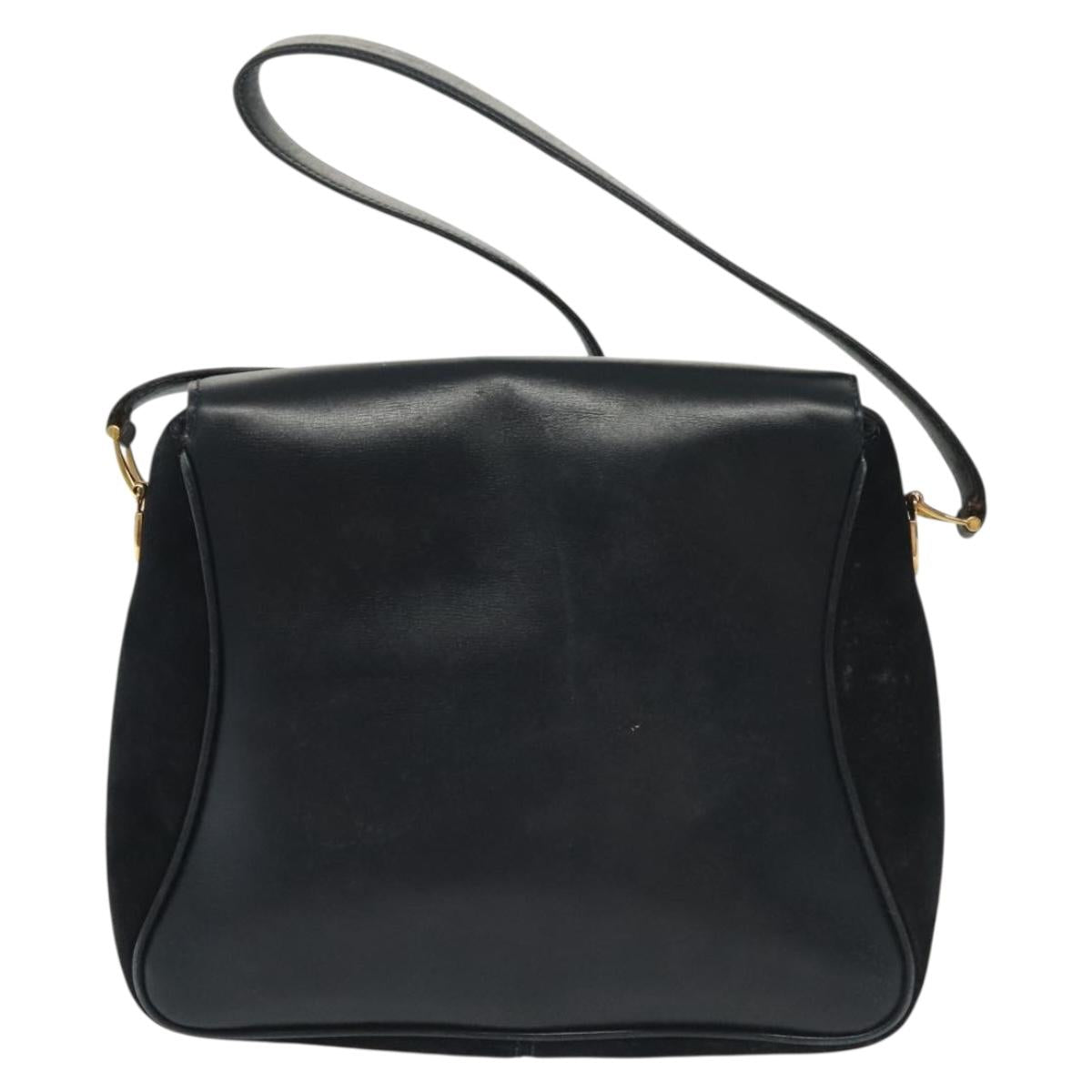 GUCCI Shoulder Bag Suede Navy Gold Auth ep10549