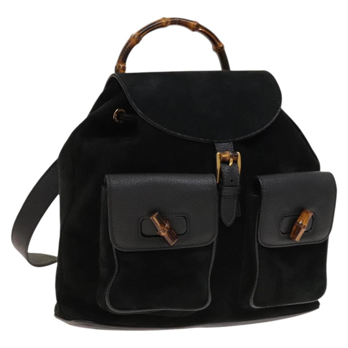 GUCCI Bamboo Backpack Suede Black Gold 003 2058 0016 Auth ep10550