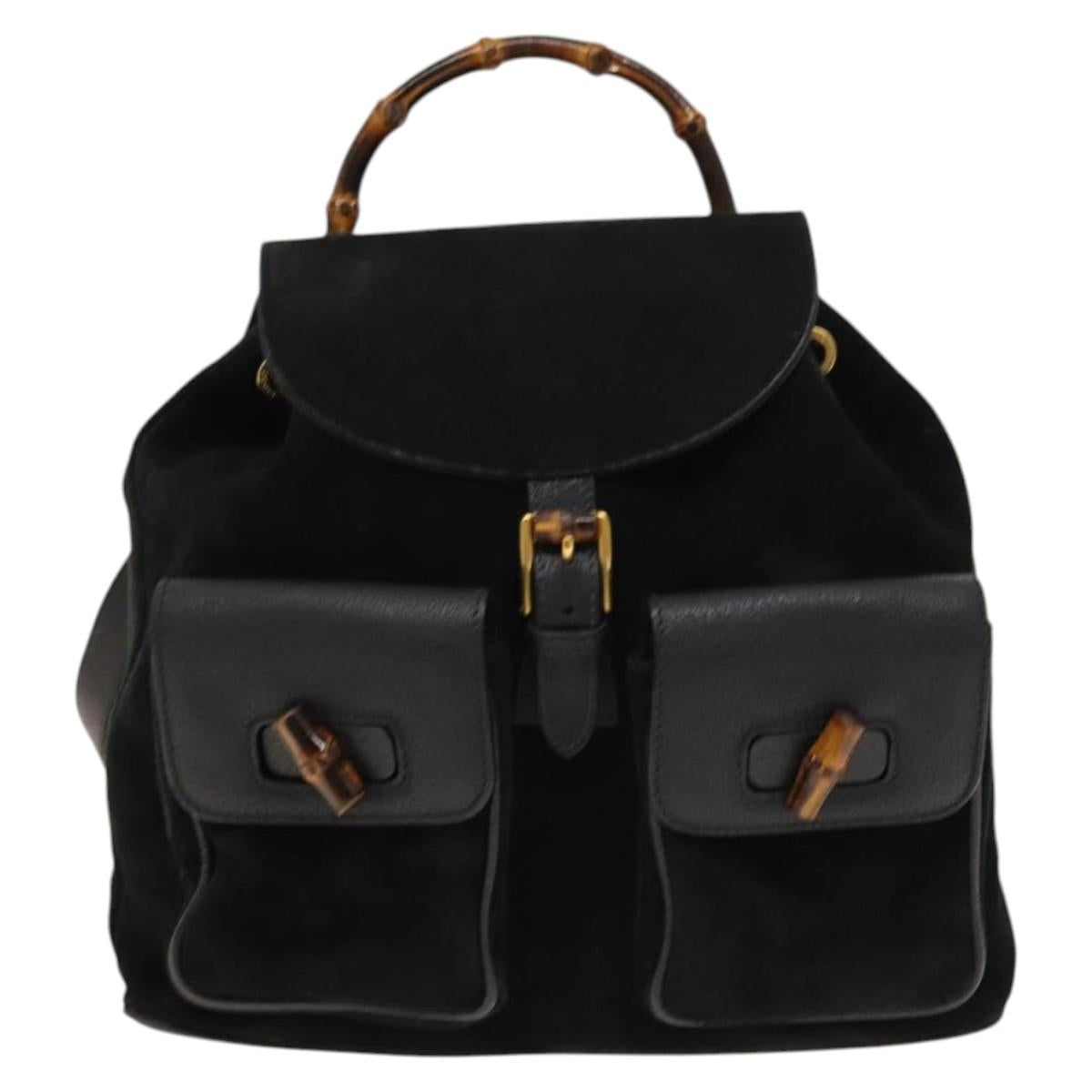 GUCCI Bamboo Backpack Suede Black Gold 003 2058 0016 Auth ep10550