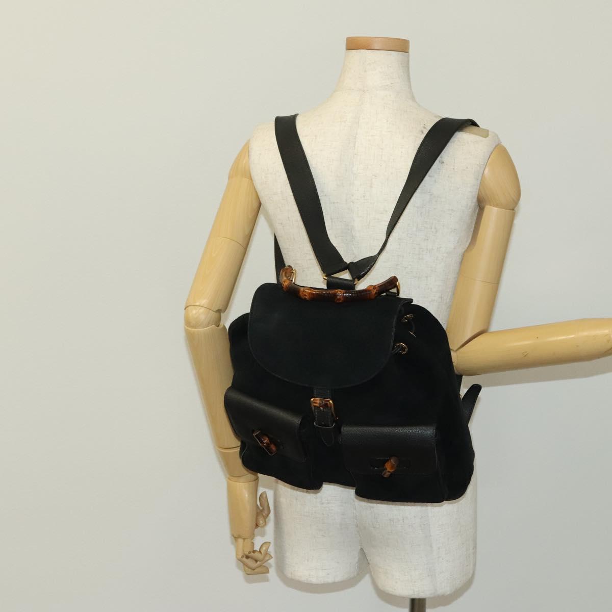 GUCCI Bamboo Backpack Suede Black Gold 003 2058 0016 Auth ep10550
