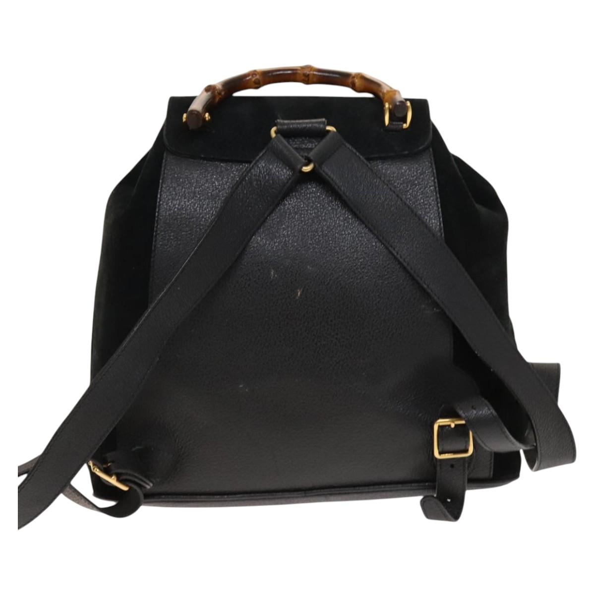 GUCCI Bamboo Backpack Suede Black Gold 003 2058 0016 Auth ep10550