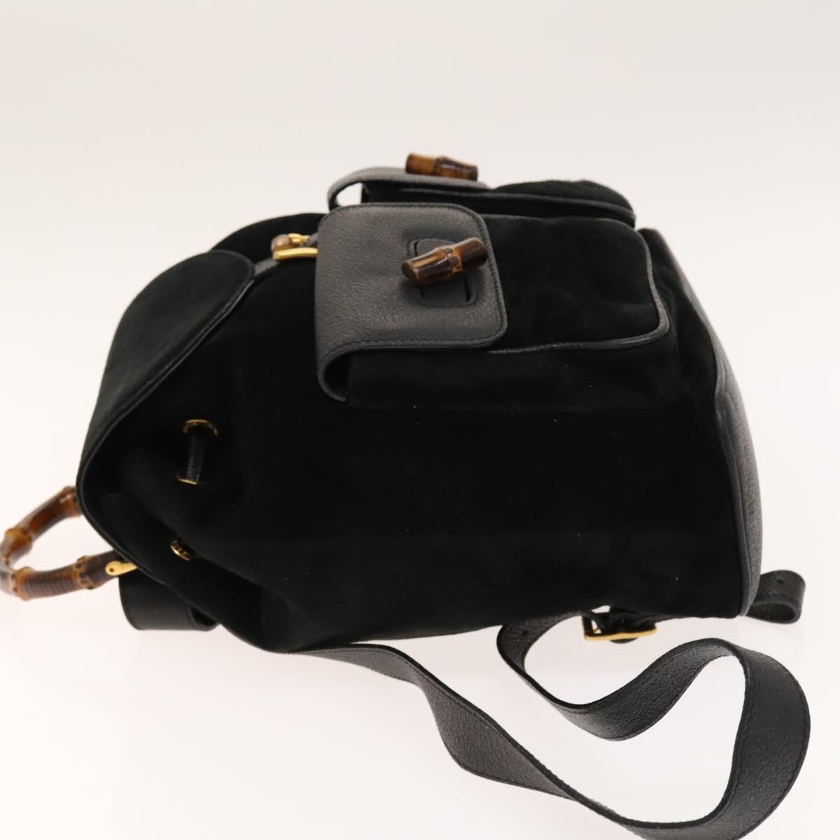 GUCCI Bamboo Backpack Suede Black Gold 003 2058 0016 Auth ep10550