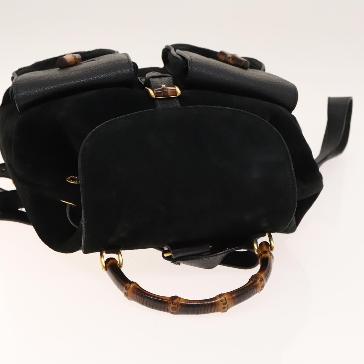 GUCCI Bamboo Backpack Suede Black Gold 003 2058 0016 Auth ep10550
