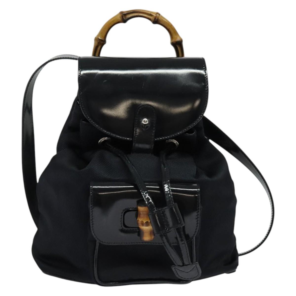GUCCI Bamboo Backpack Nylon Black Silver 003 3444 0030 Auth ep10557