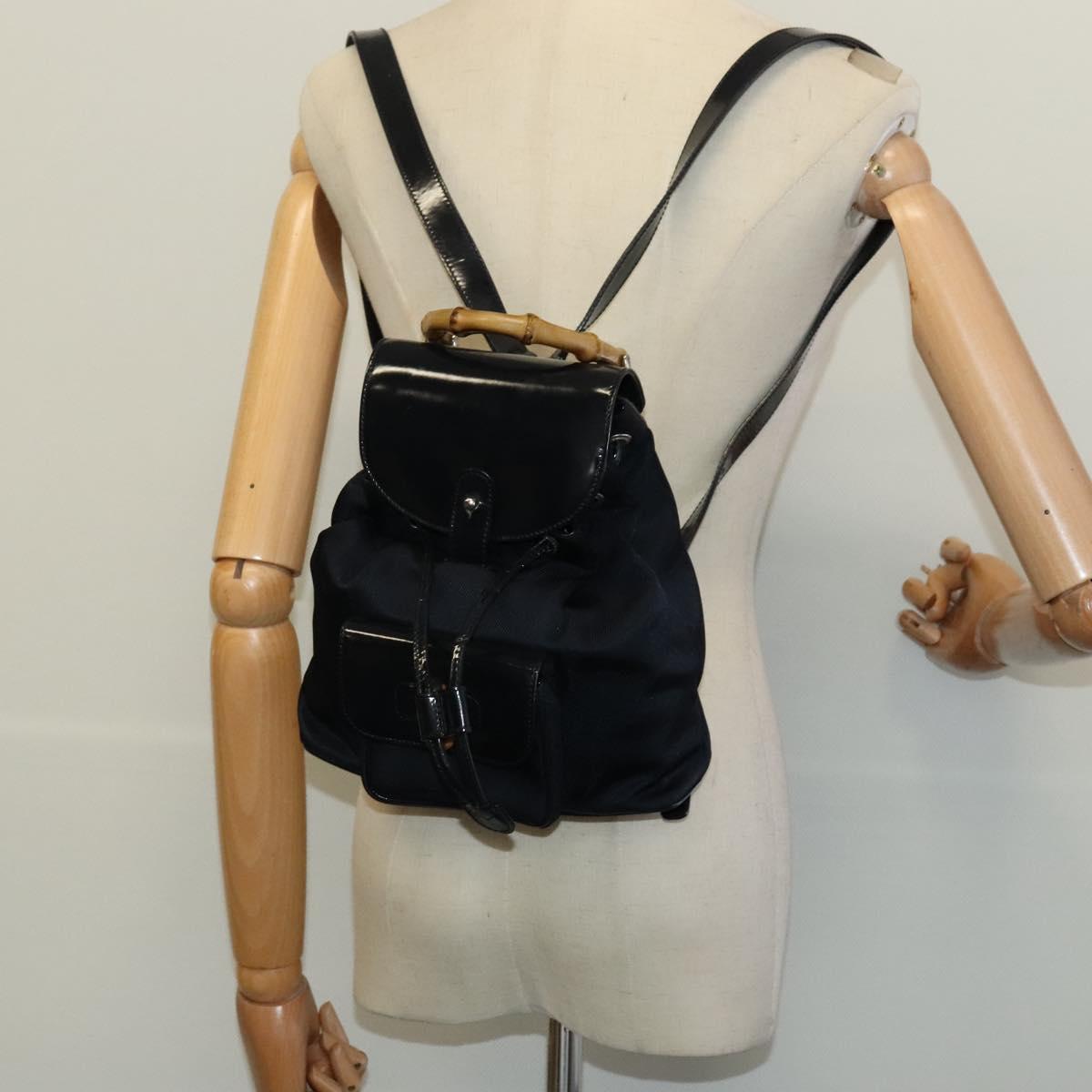 GUCCI Bamboo Backpack Nylon Black Silver 003 3444 0030 Auth ep10557