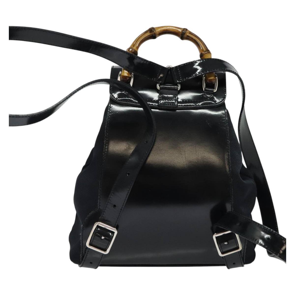 GUCCI Bamboo Backpack Nylon Black Silver 003 3444 0030 Auth ep10557