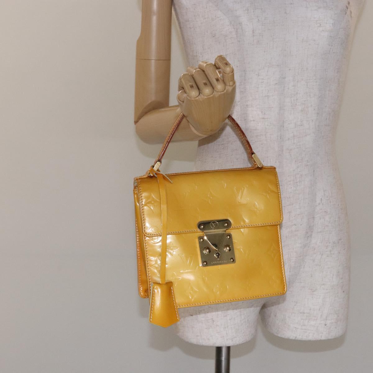 LOUIS VUITTON Monogram Vernis Spring Street Bag Lime Yellow M91068 Auth ep10568