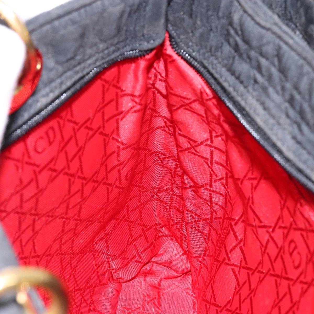 Christian Dior Lady Dior Canage Hand Bag Nylon Black Gold Auth ep10577