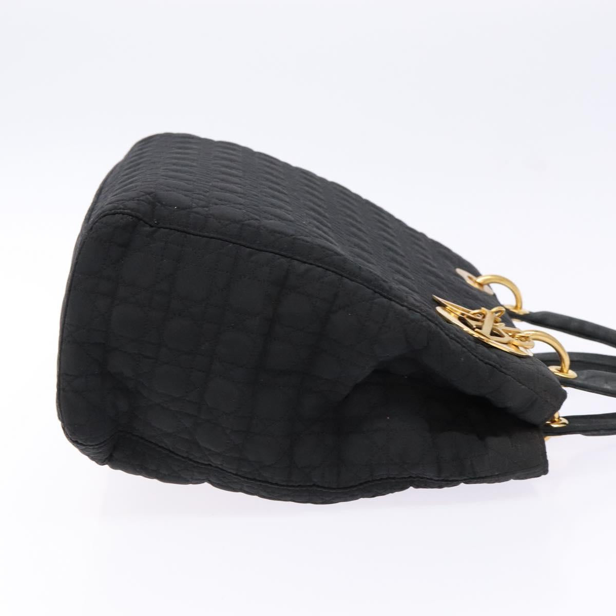 Christian Dior Lady Dior Canage Hand Bag Nylon Black Gold Auth ep10577