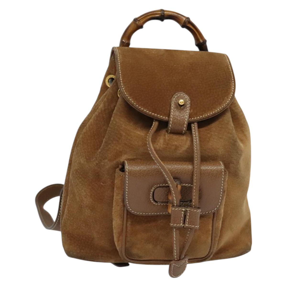 GUCCI Bamboo Backpack Suede Brown Gold 003 58 0030 Auth ep10582