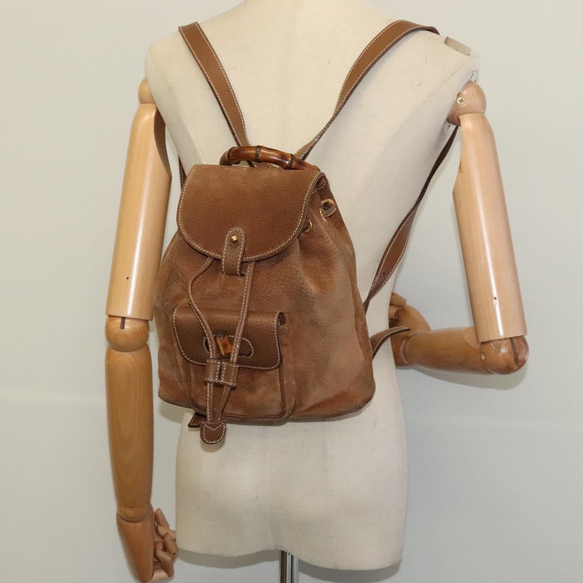 GUCCI Bamboo Backpack Suede Brown Gold 003 58 0030 Auth ep10582
