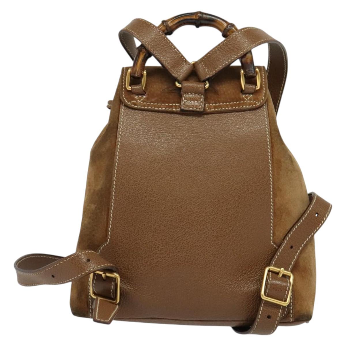 GUCCI Bamboo Backpack Suede Brown Gold 003 58 0030 Auth ep10582