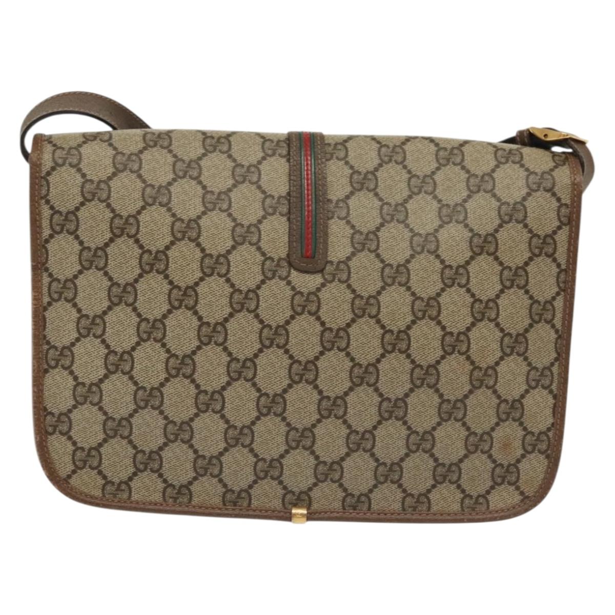 GUCCI GG Supreme Web Sherry Line Bag PVC Beige Gold 001 113 0551 Auth ep10586