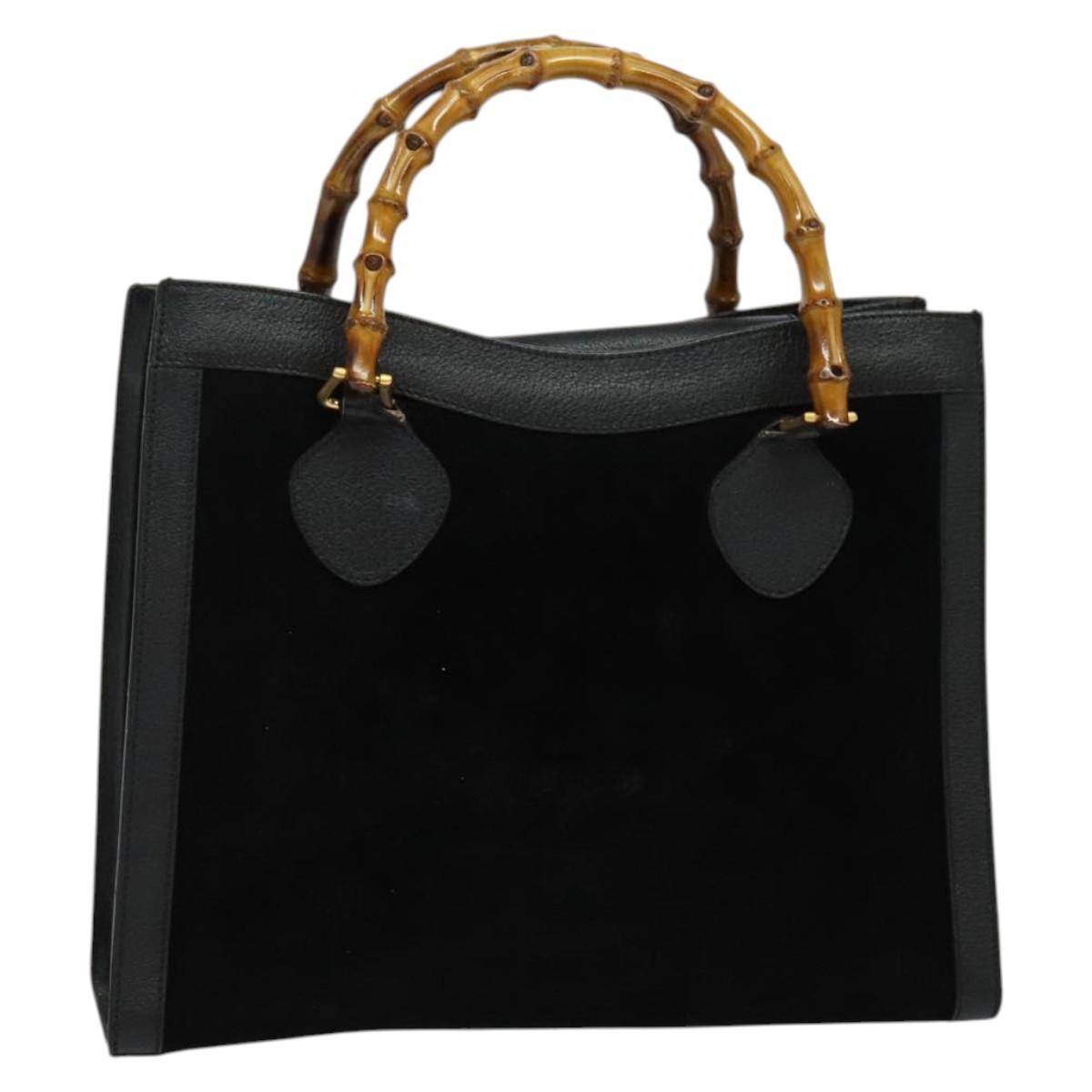 GUCCI Bamboo Hand Bag Suede Leather Black Gold 002 1186 0260 Auth ep10587