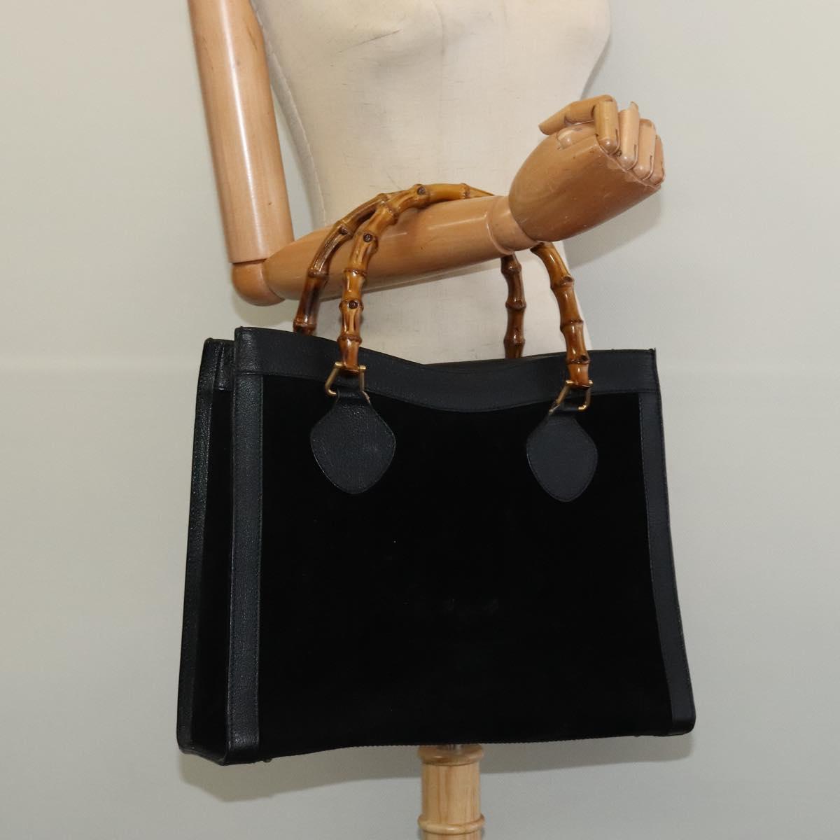 GUCCI Bamboo Hand Bag Suede Leather Black Gold 002 1186 0260 Auth ep10587