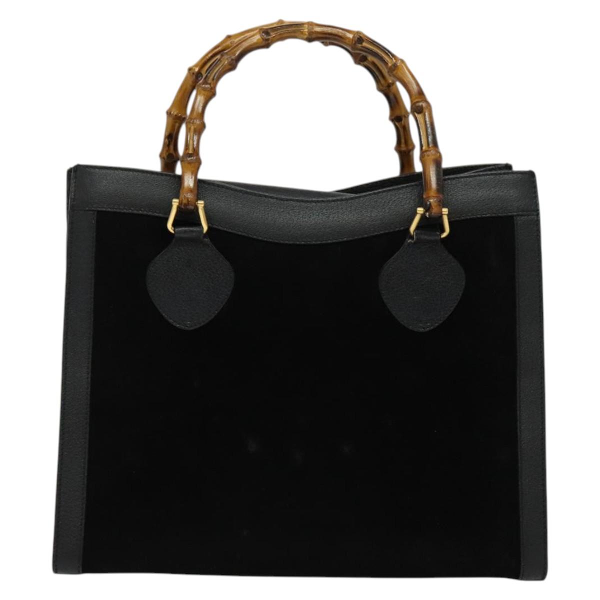 GUCCI Bamboo Hand Bag Suede Leather Black Gold 002 1186 0260 Auth ep10587