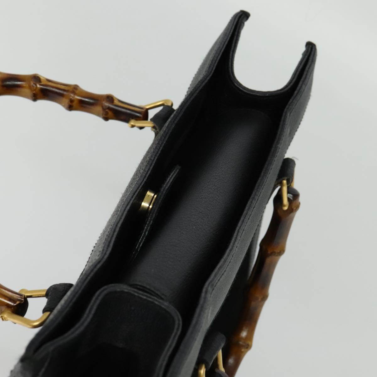 GUCCI Bamboo Hand Bag Suede Leather Black Gold 002 1186 0260 Auth ep10587