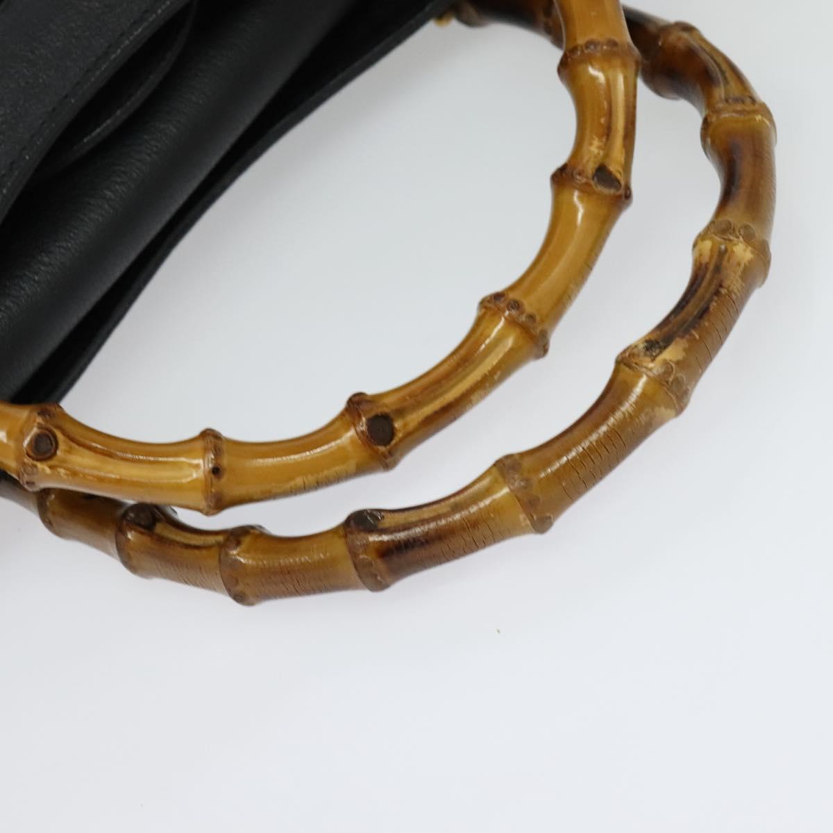 GUCCI Bamboo Hand Bag Suede Leather Black Gold 002 1186 0260 Auth ep10587