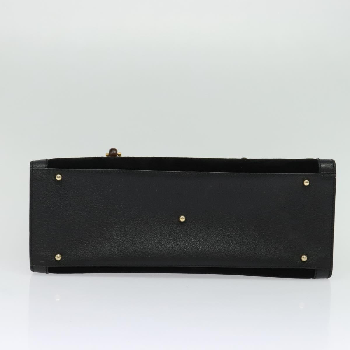 GUCCI Bamboo Hand Bag Suede Leather Black Gold 002 1186 0260 Auth ep10587