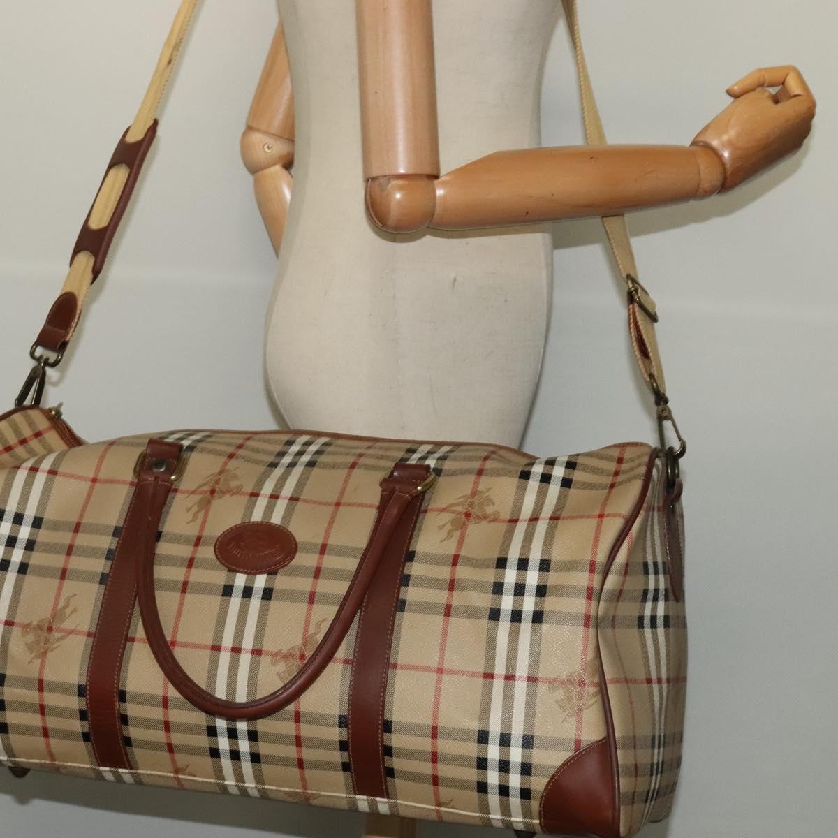 Burberrys Nova Check Boston Bag PVC 2way Beige Auth ep10591