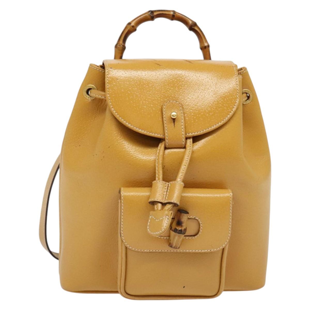 GUCCI Bamboo Backpack Leather Beige Gold 003 2034 0030 Auth ep10604