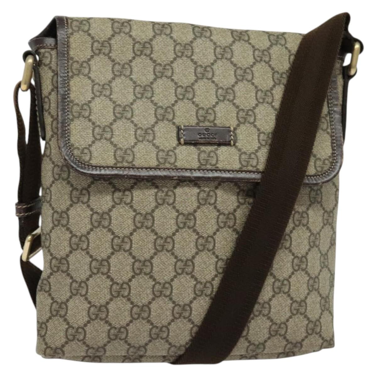 GUCCI GG Supreme Shoulder Bag PVC Beige Silver 223666 Auth ep10605