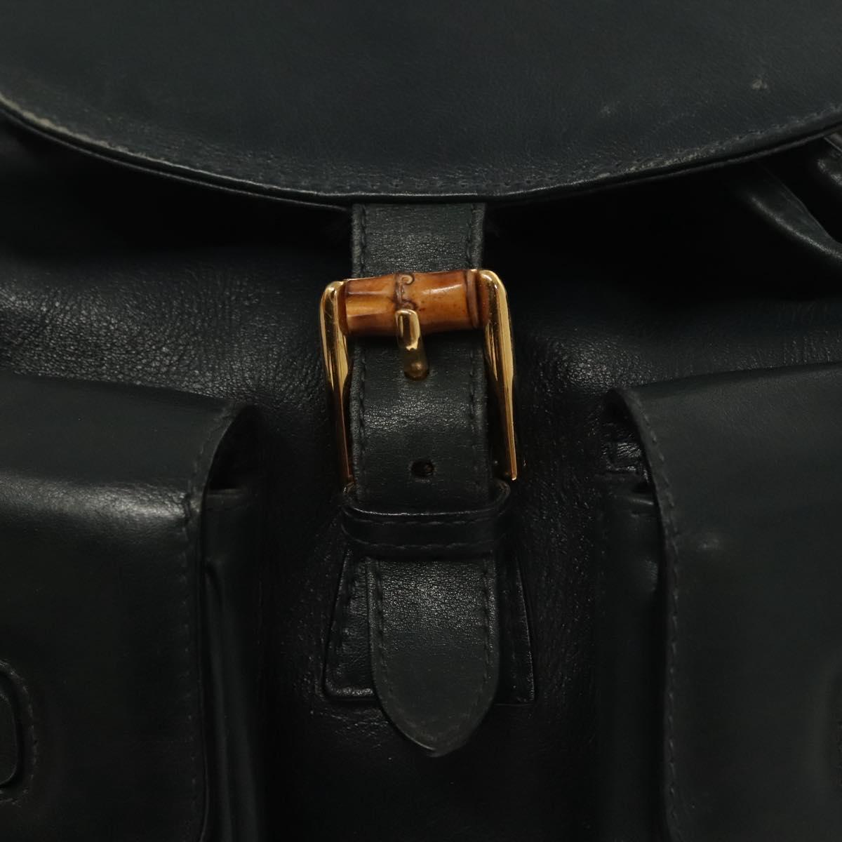 GUCCI Bamboo Backpack Leather Black Gold 003 2058 0016 Auth ep10615