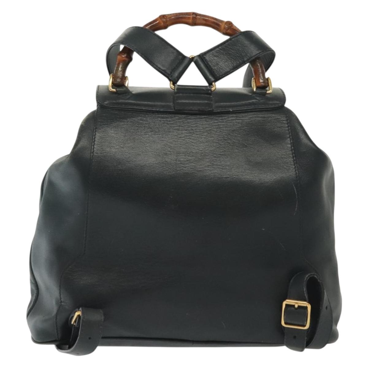 GUCCI Bamboo Backpack Leather Black Gold 003 2058 0016 Auth ep10615