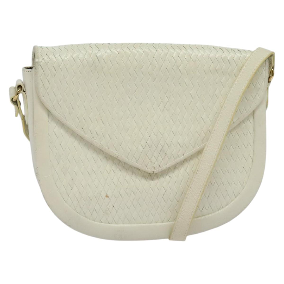 SAINT LAURENT Shoulder Bag Leather White Gold Auth ep10622