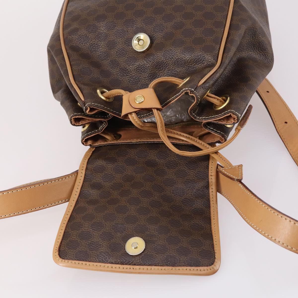 CELINE Macadam Canvas Backpack PVC Leather Brown Gold Auth ep10632