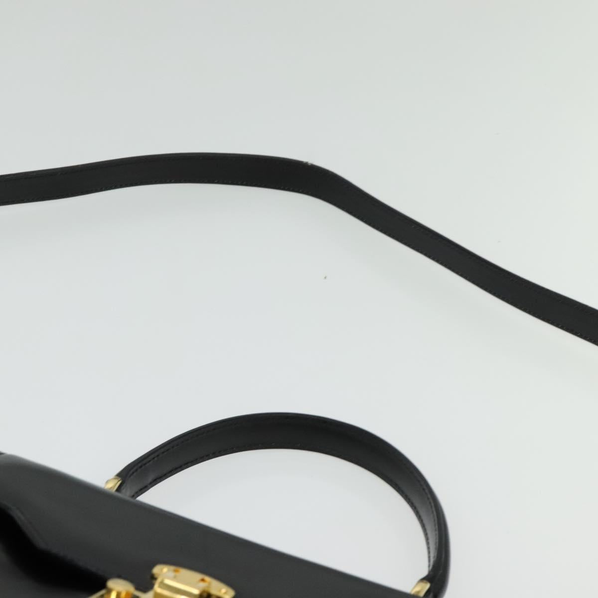 GUCCI Ready lock Hand Bag Leather 2way Black Gold Auth ep10637