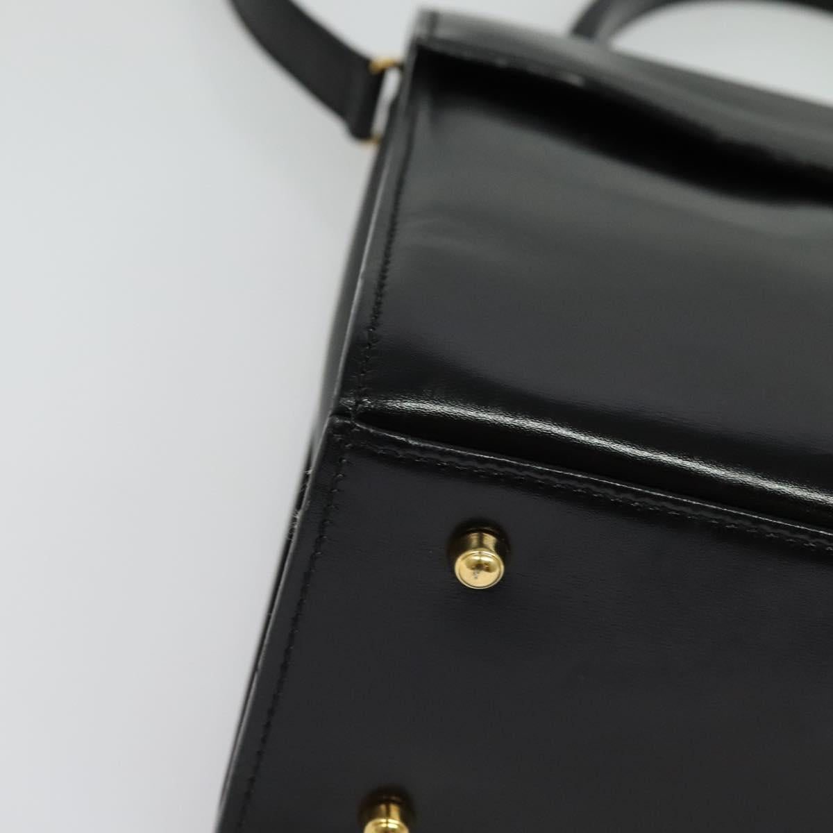 GUCCI Ready lock Hand Bag Leather 2way Black Gold Auth ep10637