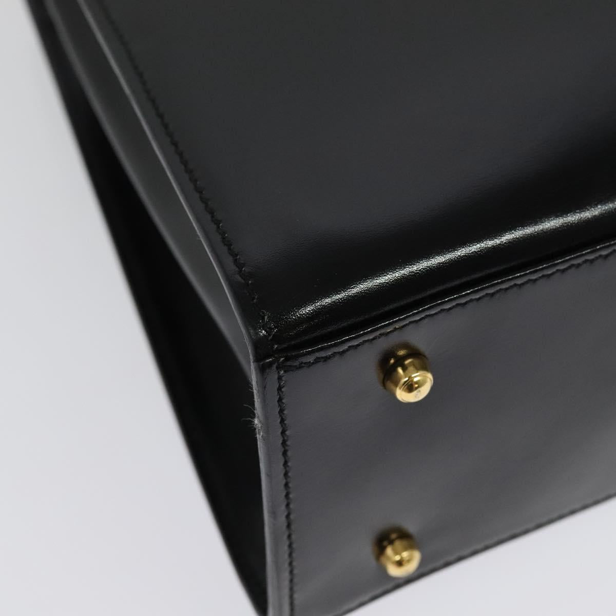 GUCCI Ready lock Hand Bag Leather 2way Black Gold Auth ep10637