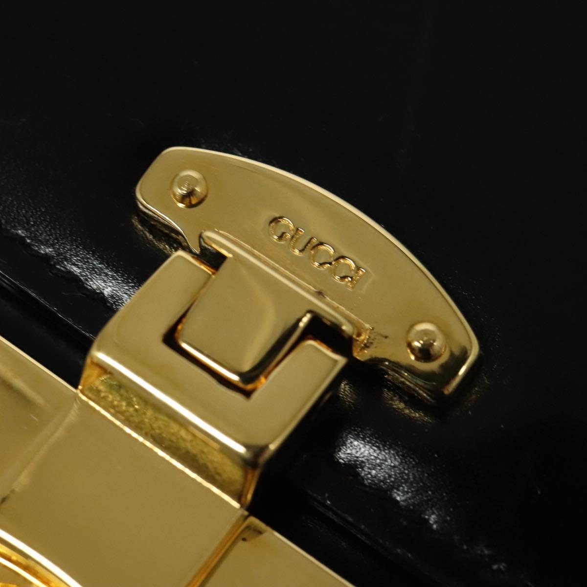 GUCCI Ready lock Hand Bag Leather 2way Black Gold Auth ep10637