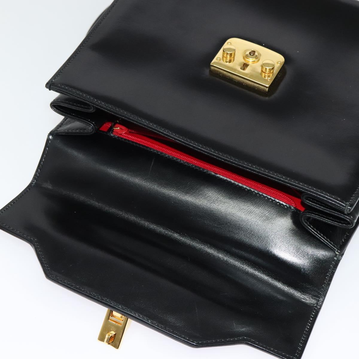 GUCCI Ready lock Hand Bag Leather 2way Black Gold Auth ep10637