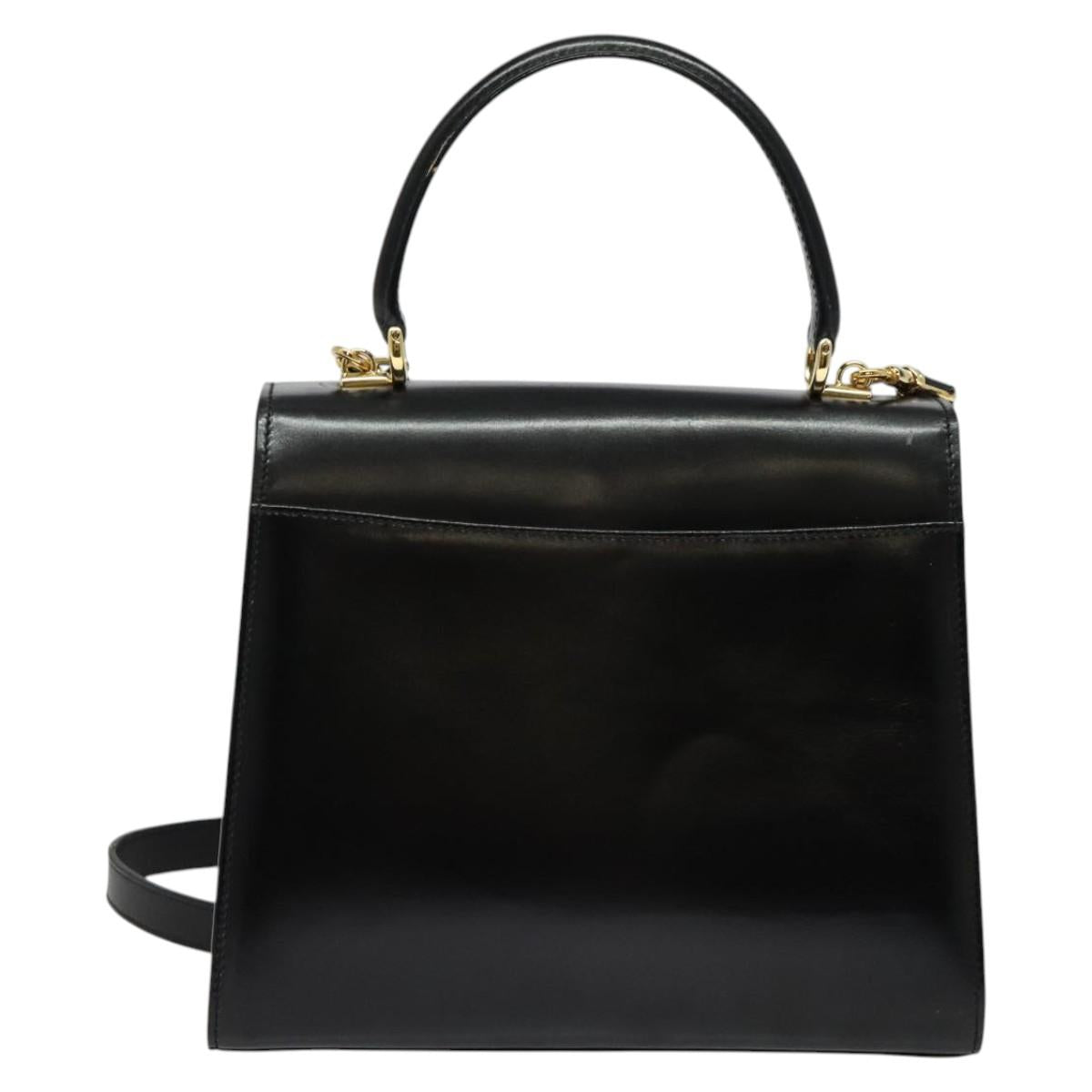 GUCCI Ready lock Hand Bag Leather 2way Black Gold Auth ep10637