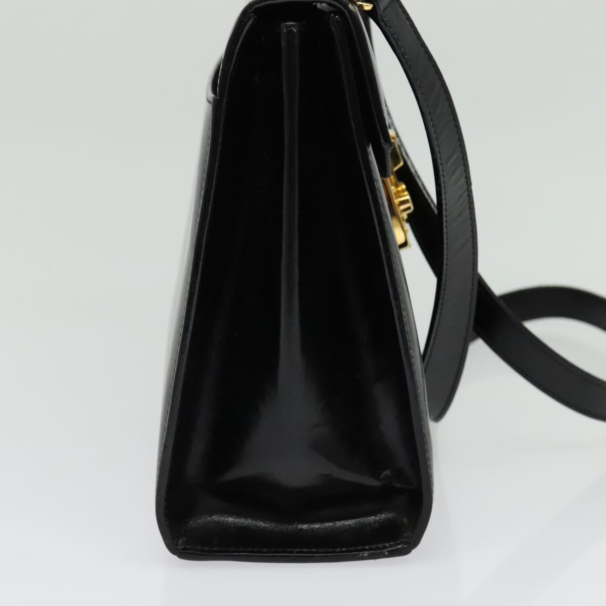 GUCCI Ready lock Hand Bag Leather 2way Black Gold Auth ep10637