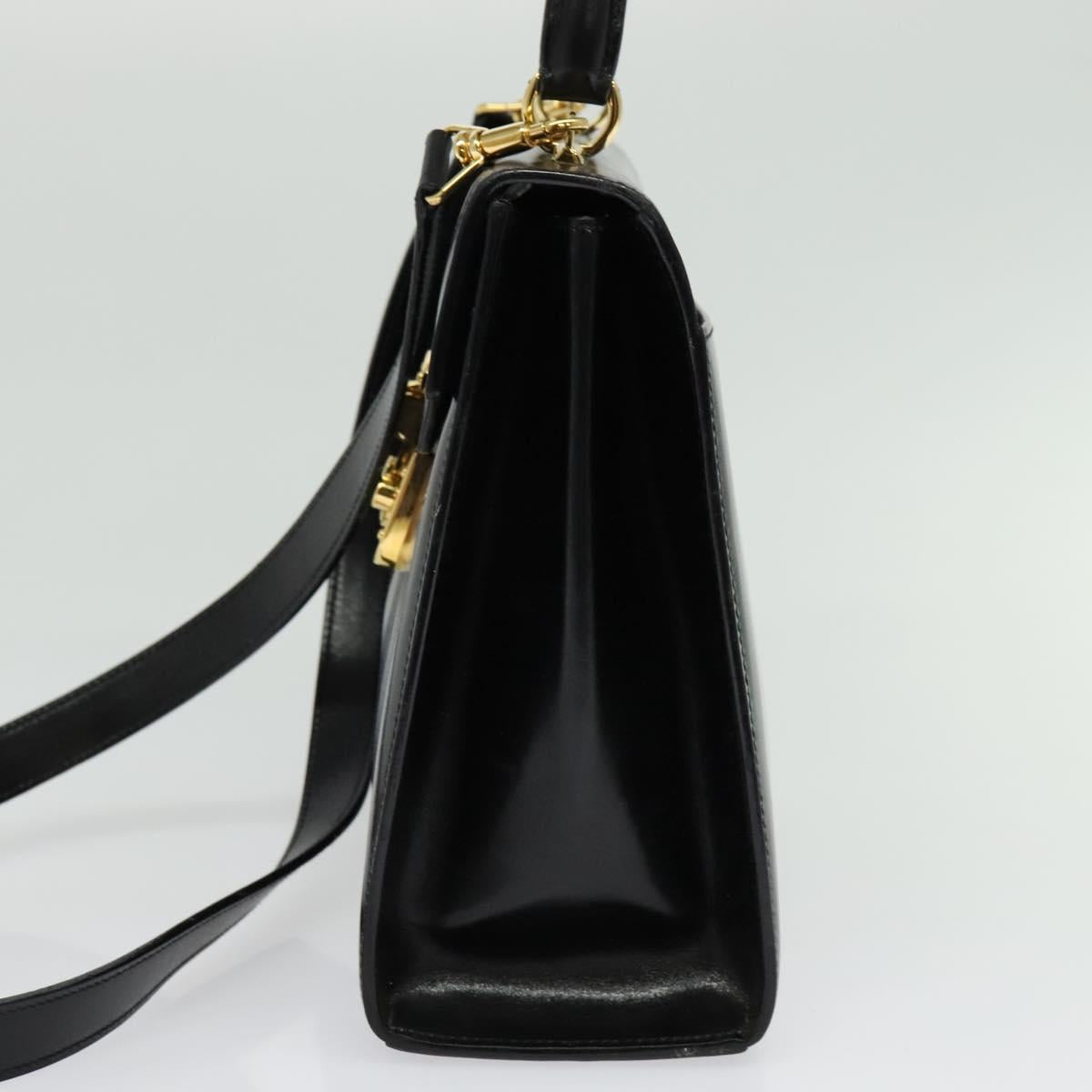 GUCCI Ready lock Hand Bag Leather 2way Black Gold Auth ep10637