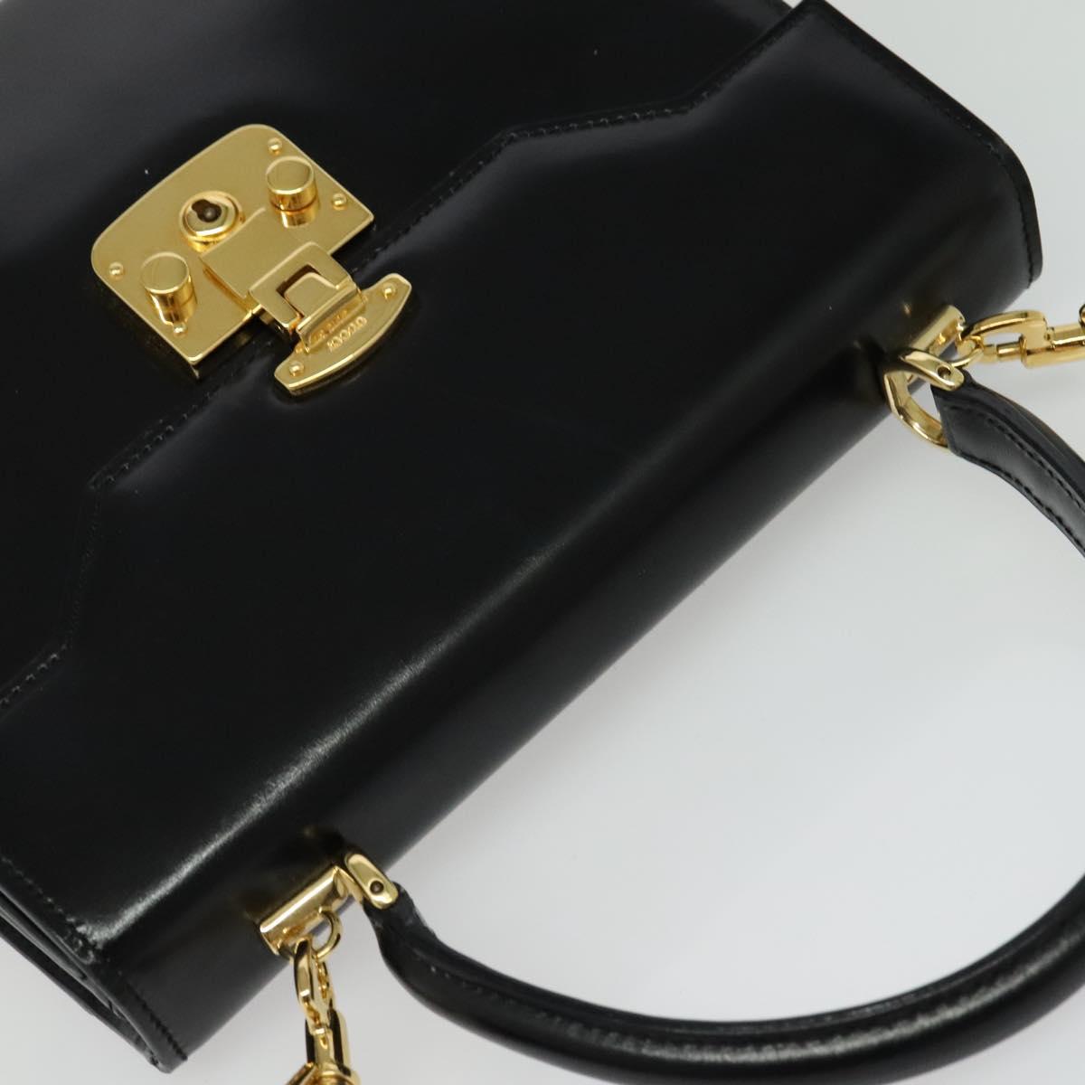 GUCCI Ready lock Hand Bag Leather 2way Black Gold Auth ep10637