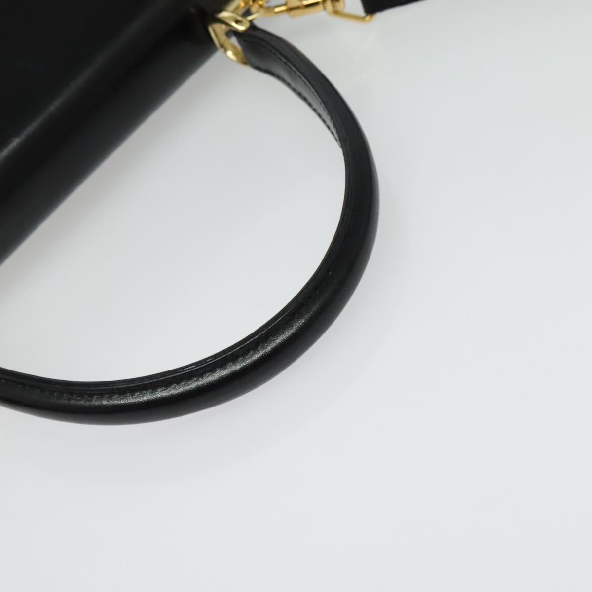 GUCCI Ready lock Hand Bag Leather 2way Black Gold Auth ep10637