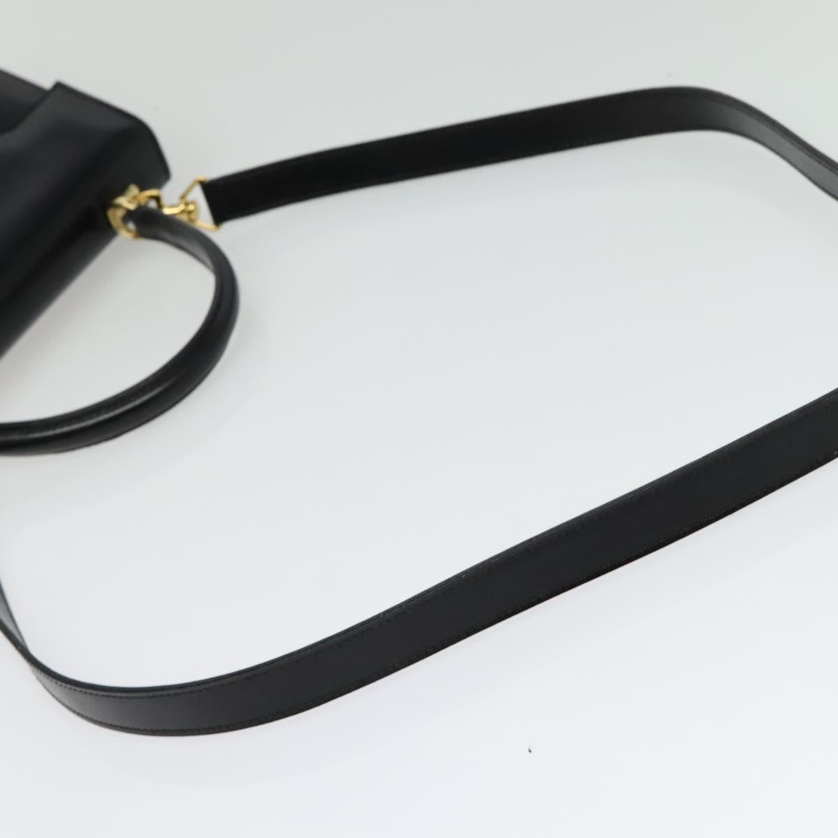 GUCCI Ready lock Hand Bag Leather 2way Black Gold Auth ep10637