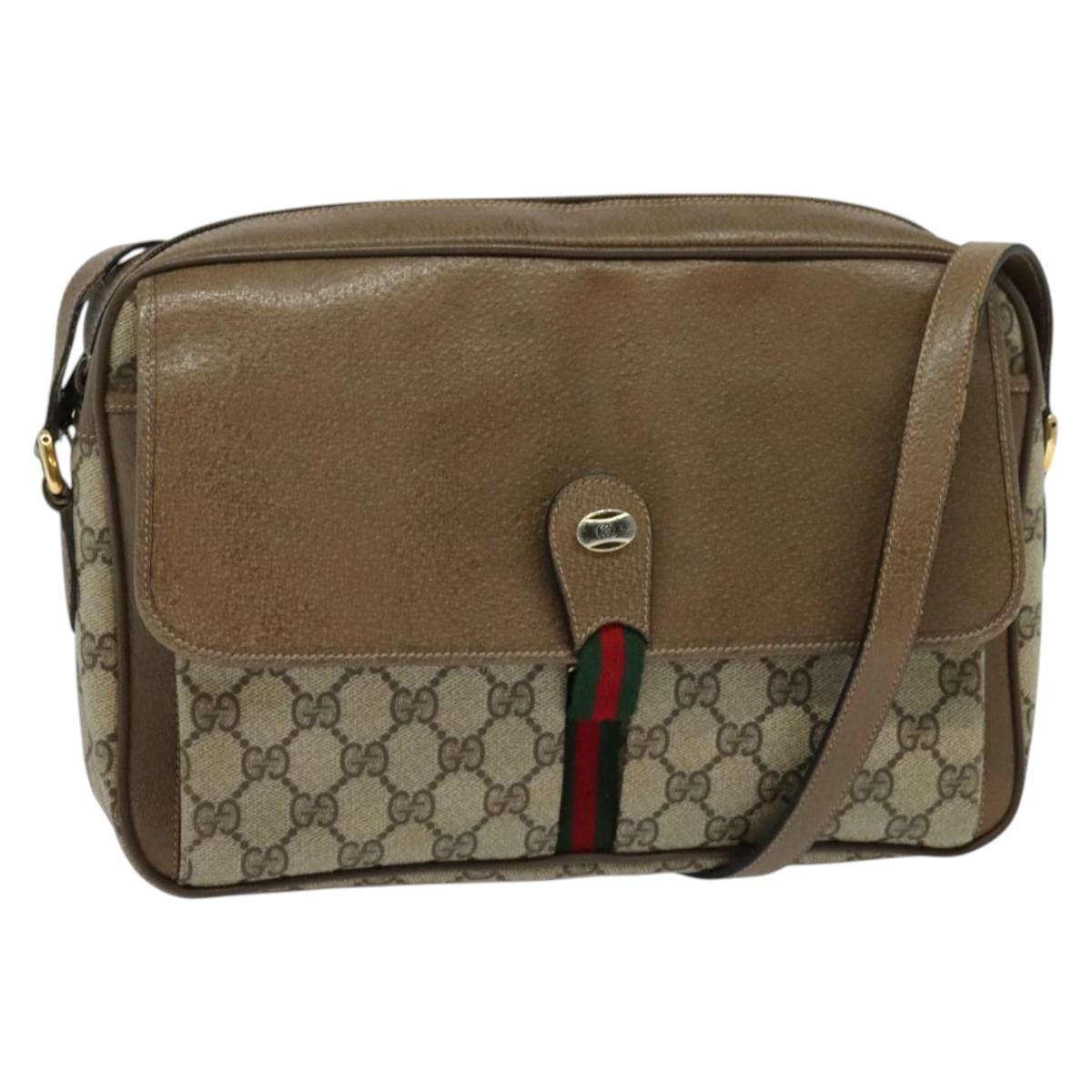 GUCCI GG Supreme Web Sherry Line Shoulder Bag PVC Beige Gold Auth ep10647