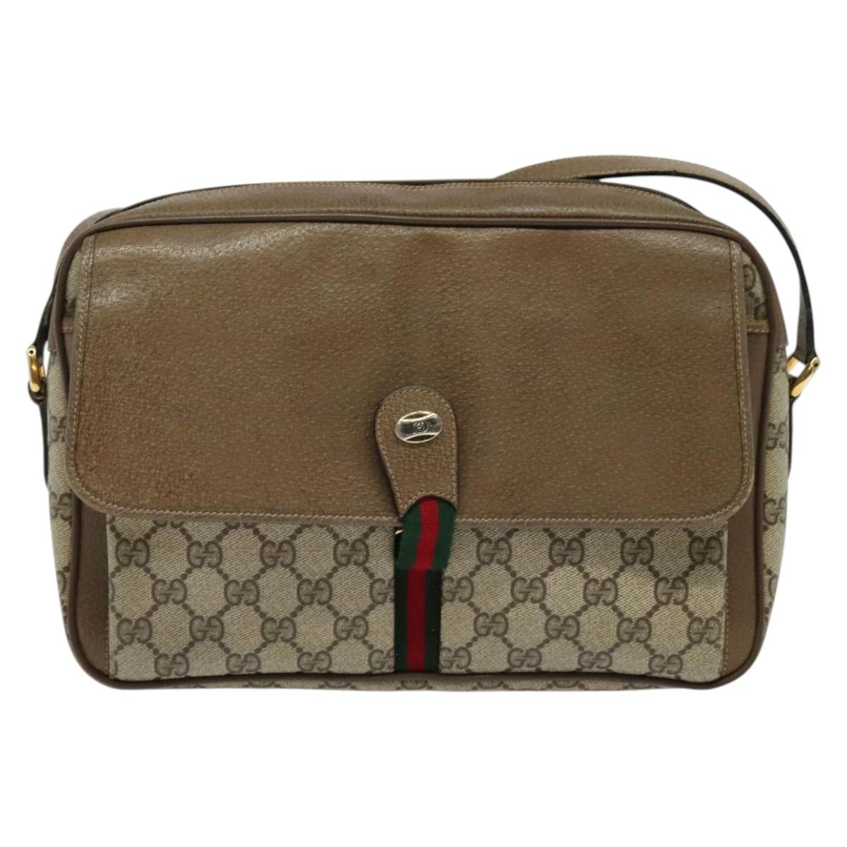 GUCCI GG Supreme Web Sherry Line Shoulder Bag PVC Beige Gold Auth ep10647