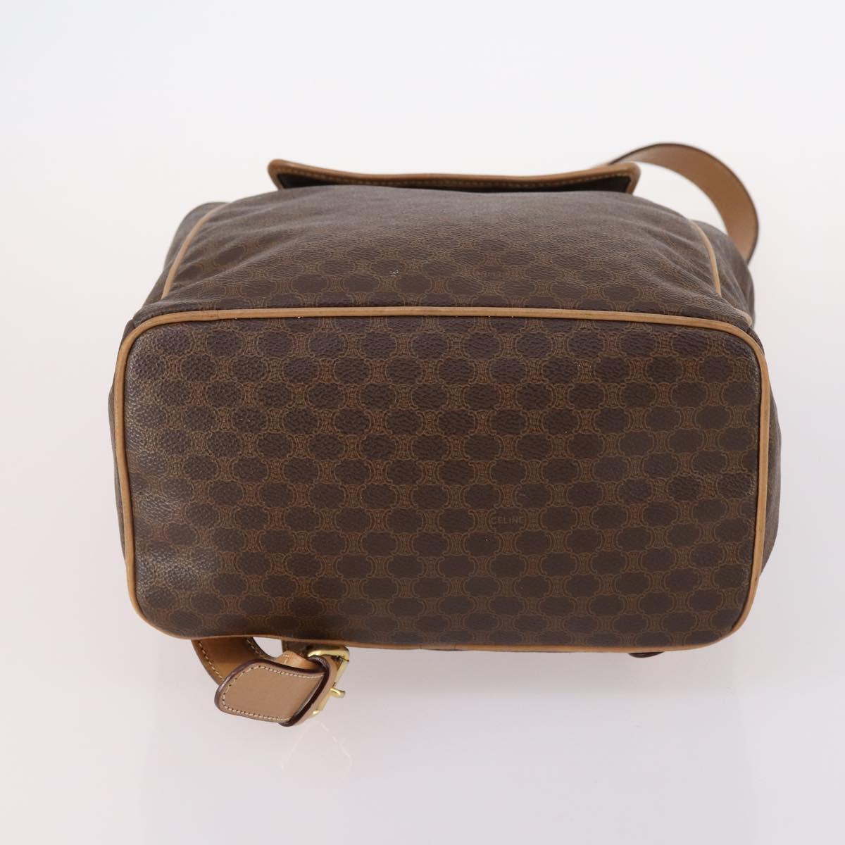 CELINE Macadam Canvas Backpack PVC Leather Brown Gold Auth ep10649