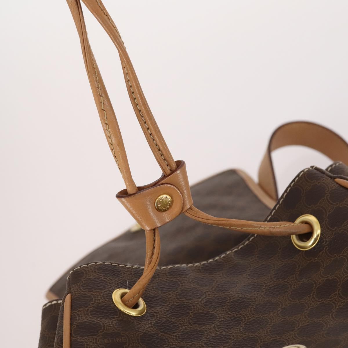 CELINE Macadam Canvas Backpack PVC Leather Brown Gold Auth ep10649