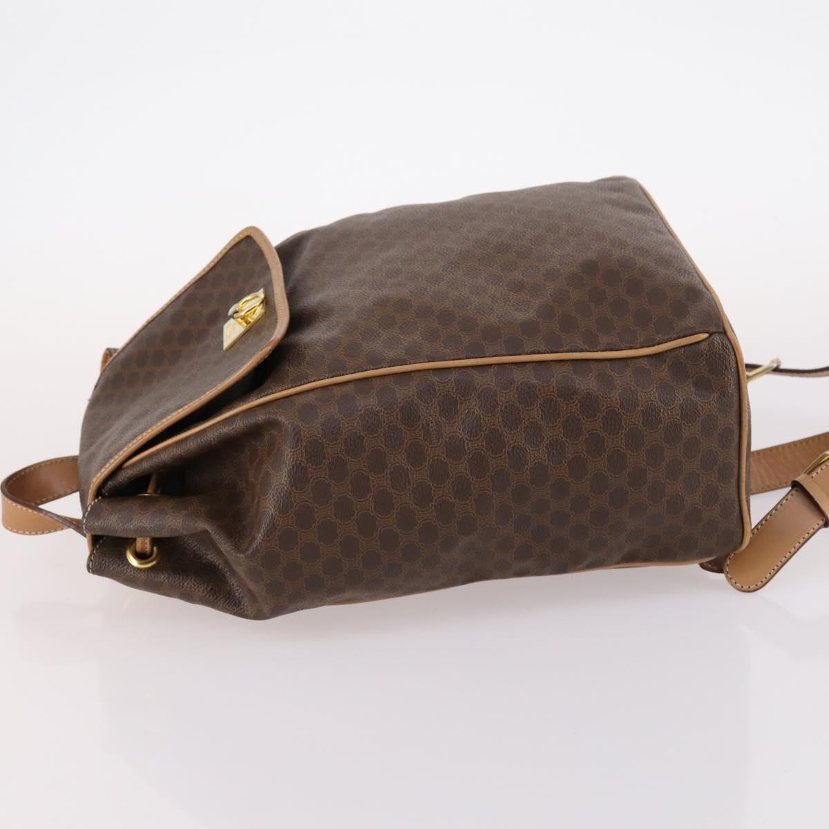 CELINE Macadam Canvas Backpack PVC Leather Brown Gold Auth ep10649