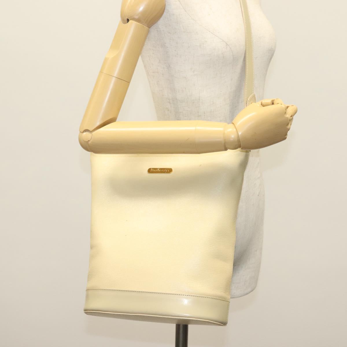 Burberrys Shoulder Bag Leather Beige Gold Auth ep10651