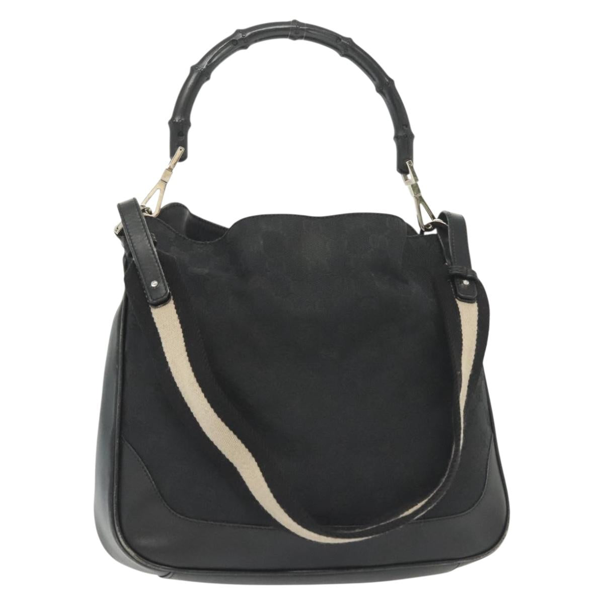 GUCCI Bamboo GG Canvas Hand Bag 2way Black Silver 001 4095 Auth ep10663